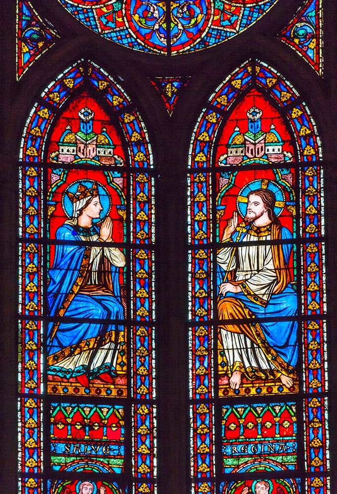 Jesus Christ Mary stained glass-Notre Dame Cathedral-Paris-France